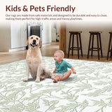 Ultra Soft Area Rug, Non Slip, Stain Resistant, Washable Area Rugs for Living Room, Bedroom, Airy Pastel Floral Aesthetic(Green)
