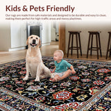 Ultra Soft Area Rug, Non Slip, Stain Resistant, Washable Area Rugs for Living Room, Bedroom, Artful Black and White Floral(Black)