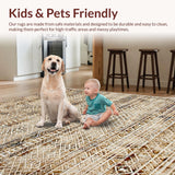 Ultra Soft Area Rug, Non Slip, Stain Resistant, Washable Area Rugs for Living Room, Bedroom, Light Brown Farmhouse Dining Table Area Rug(White)