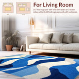 Ultra Soft Area Rug, Non Slip, Stain Resistant, Washable Area Rugs for Living Room, Bedroom, Rustic Textured Organic Shape(Blue)