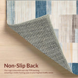 Abstract Patchwork Beige & Blue Geometric Floor Covering(Beige)