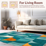 Boho Chic Area Teal & Orange Geometric(Blue)