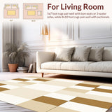 Ultra Soft Area Rug, Non Slip, Stain Resistant, Washable Area Rugs for Living Room, Bedroom, Cream & Tan Checkered Area Modern Block Print Floor(Beige)