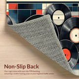Ultra Soft Area Rug, Non Slip, Stain Resistant, Washable Area Rugs for Living Room, Bedroom, Retro Vinyl Record Music Room Non Slip Rug(Black)