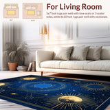 Ultra Soft Area Rug, Non Slip, Stain Resistant, Washable Area Rugs for Living Room, Bedroom, Celestial Inspired Sun Moon Design(Blue)