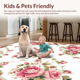 Ultra Soft Area Rug, Non Slip, Stain Resistant, Washable Area Rugs for Living Room, Bedroom, Timeless Botanical Round Statement(White)