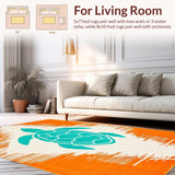 Ultra Soft Area Rug, Non Slip, Stain Resistant, Washable Area Rugs for Living Room, Bedroom, Orange and White Swimmer Inspired Surfboard Rug with Geometric Turtle Design(Orange)