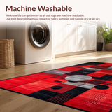 Ultra Soft Area Rug, Non Slip, Stain Resistant, Washable Area Rugs for Living Room, Bedroom, Sophisticated Geometric Frequency Lines(Red)
