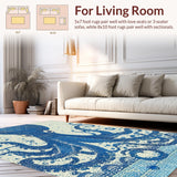 Ultra Soft Area Rug, Non Slip, Stain Resistant, Washable Area Rugs for Living Room, Bedroom, Seaside Octopus Carpet - Nautical Blue(Blue)