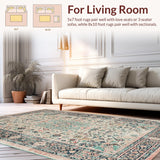 Ultra Soft Area Rug, Non Slip, Stain Resistant, Washable Area Rugs for Living Room, Bedroom, Artisan Crafted Oushak Inspired Rug With Modern Peach Sage Palette(Ivory)