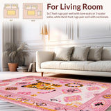Ultra Soft Area Rug, Non Slip, Stain Resistant, Washable Area Rugs for Living Room, Bedroom, Quirky Vintage Animal Motif(Pink)
