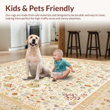 Ultra Soft Area Rug, Non Slip, Stain Resistant, Washable Area Rugs for Living Room, Bedroom, with Geometric Shapes in Neutral Tones(Ivory)