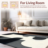 Ultra Soft Area Rug, Non Slip, Stain Resistant, Washable Area Rugs for Living Room, Bedroom, Contemporary Black Ivory Aesthetic(Black)