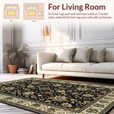 Ultra Soft Area Rug, Non Slip, Stain Resistant, Washable Area Rugs for Living Room, Bedroom, Sophisticated Vintage Floral Design(Black)