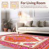 Ultra Soft Area Rug, Non Slip, Stain Resistant, Washable Area Rugs for Living Room, Bedroom, Chic Retro Orange Design Elements(White)