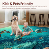Ultra Soft Area Rug, Non Slip, Stain Resistant, Washable Area Rugs for Living Room, Bedroom, Underwater Paradise Shag Carpet With Sea Turtle Motif For Home Decor(Blue)