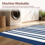 Ultra Soft Area Rug, Non Slip, Stain Resistant, Washable Area Rugs for Living Room, Bedroom, Chic Beachside Linear Design(Blue)