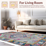 Ultra Soft Area Rug, Non Slip, Stain Resistant, Washable Area Rugs for Living Room, Bedroom, Elegant Vintage Geometric Aesthetic(Gray)