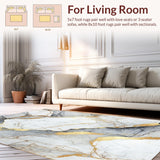 Ultra Soft Area Rug, Non Slip, Stain Resistant, Washable Area Rugs for Living Room, Bedroom, Luxurious Marbleized Textured Visual(White)