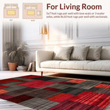 Ultra Soft Area Rug, Non Slip, Stain Resistant, Washable Area Rugs for Living Room, Bedroom, Vibrant Rustic Patchwork Aesthetic(Red)