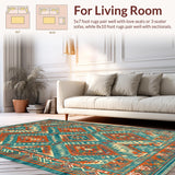 Ultra Soft Area Rug, Non Slip, Stain Resistant, Washable Area Rugs for Living Room, Bedroom, Eclectic Ethnic Geometric Tapestry(Orange)