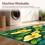 Ultra Soft Area Rug, Non Slip, Stain Resistant, Washable Area Rugs for Living Room, Bedroom, Floral Bath with Yellow and Green Flowers(Yellow)