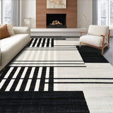 Ultra Soft Area Rug, Non Slip, Stain Resistant, Washable Area Rugs for Living Room, Bedroom, Artisan Striped Canvas Rug Showcasing Bold Geometric Rhythm In Monochrome(Black)