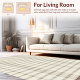 Ultra Soft Area Rug, Non Slip, Stain Resistant, Washable Area Rugs for Living Room, Bedroom, Sleek Neutral Geometric Motif(Beige)