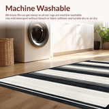 Ultra Soft Area Rug, Non Slip, Stain Resistant, Washable Area Rugs for Living Room, Bedroom, Sleek Dual-Tone Striped Runner Rug Featuring Repetitive Parallel Bands(Black)