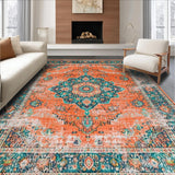 Ultra Soft Area Rug, Non Slip, Stain Resistant, Washable Area Rugs for Living Room, Bedroom, Chic Orange and Teal Abstract Look(Orange)