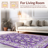 Ultra Soft Area Rug, Non Slip, Stain Resistant, Washable Area Rugs for Living Room, Bedroom, Whimsical Greenery and Petals(Purple)