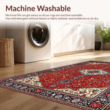 Ultra Soft Area Rug, Non Slip, Stain Resistant, Washable Area Rugs for Living Room, Bedroom, Sophisticated Ethnic Diamond Composition(Red)