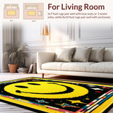 Ultra Soft Area Rug, Non Slip, Stain Resistant, Washable Area Rugs for Living Room, Bedroom, Trippy Monochrome Abstract Design(Yellow)
