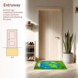 Ultra Soft Area Rug, Non Slip, Stain Resistant, Washable Area Rugs for Living Room, Bedroom, Educational Green World Map Rug for Kids Classroom(Green)