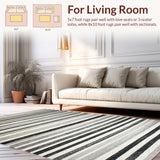 Ultra Soft Area Rug, Non Slip, Stain Resistant, Washable Area Rugs for Living Room, Bedroom, Black and White Striped Rug, Absorbent Non Slip Backing, Geometric Flair(Gray)