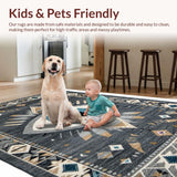 Ultra Soft Area Rug, Non Slip, Stain Resistant, Washable Area Rugs for Living Room, Bedroom, Dark Gray Textured Geometric Style(Gray)