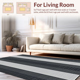Ultra Soft Area Rug, Non Slip, Stain Resistant, Washable Area Rugs for Living Room, Bedroom, Sophisticated Monochrome Geometry(Black)