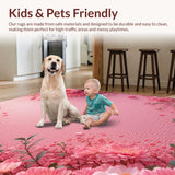 Ultra Soft Area Rug, Non Slip, Stain Resistant, Washable Area Rugs for Living Room, Bedroom, Pretty Coquette Bedroom Rose Design Carpet(Pink)