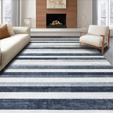 Ultra Soft Area Rug, Non Slip, Stain Resistant, Washable Area Rugs for Living Room, Bedroom, Contemporary Black White Stripe Carpet:  Linear Geometric Rug(Gray)