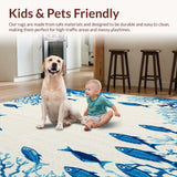 Ultra Soft Area Rug, Non Slip, Stain Resistant, Washable Area Rugs for Living Room, Bedroom, Coastal Reef Inspired Area Bright Colors Fish Beige(Blue)