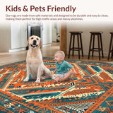 Ultra Soft Area Rug, Non Slip, Stain Resistant, Washable Area Rugs for Living Room, Bedroom, Luxurious Multicolor Geometric Arrangement(Orange)