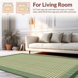 Ultra Soft Area Rug, Non Slip, Stain Resistant, Washable Area Rugs for Living Room, Bedroom, Rustic Vintage Striped Elegance(Green)