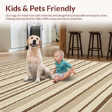 Ultra Soft Area Rug, Non Slip, Stain Resistant, Washable Area Rugs for Living Room, Bedroom, Rustic Striped High-Low Visual Appeal(Beige)