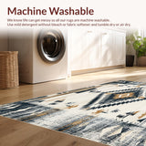 Ultra Soft Area Rug, Non Slip, Stain Resistant, Washable Area Rugs for Living Room, Bedroom, Vintage Circle Black Grey Off White Southwestern(Gray)