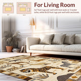 Ultra Soft Area Rug, Non Slip, Stain Resistant, Washable Area Rugs for Living Room, Bedroom, Foldable Adventurous Animal Kingdom Mat(Beige)