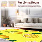 Ultra Soft Area Rug, Non Slip, Stain Resistant, Washable Area Rugs for Living Room, Bedroom, Artistic Citrus Burst Design(Yellow)