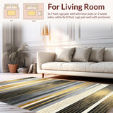 Ultra Soft Area Rug, Non Slip, Stain Resistant, Washable Area Rugs for Living Room, Bedroom, Artistic Textured Linear Design(Gold)