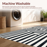 Ultra Soft Area Rug, Non Slip, Stain Resistant, Washable Area Rugs for Living Room, Bedroom, Boho-Inspired Contrast Stripe Rug With Handcrafted Appearance(Black)
