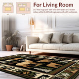 Ultra Soft Area Rug, Non Slip, Stain Resistant, Washable Area Rugs for Living Room, Bedroom, Rustic Earthy Wildlife Illustration(Black)