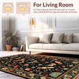 Ultra Soft Area Rug, Non Slip, Stain Resistant, Washable Area Rugs for Living Room, Bedroom, Elegant Floral Insect Fusion(Black)